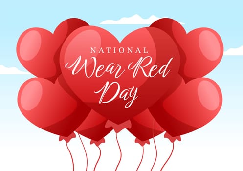 National Wear Red Day on February 7th Template Hand Drawn Cartoon Flat Illustration to inform Women Heart Disease Design