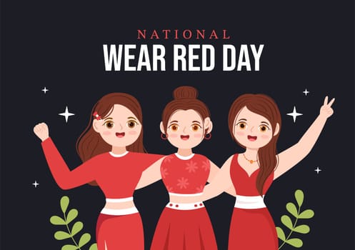 National Wear Red Day on February 7th Template Hand Drawn Cartoon Flat Illustration to inform Women Heart Disease Design