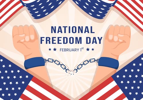 National Freedom Day Template Hand Drawn Cartoon Flat Illustration with American Flag and Hands Breaking a Handcuff Design