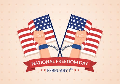 National Freedom Day Template Hand Drawn Cartoon Flat Illustration with American Flag and Hands Breaking a Handcuff Design