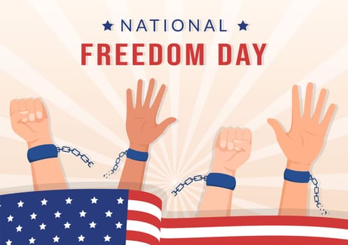 National Freedom Day Template Hand Drawn Cartoon Flat Illustration with American Flag and Hands Breaking a Handcuff Design