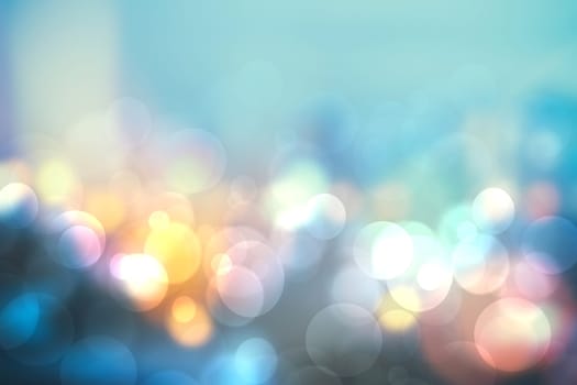 Colorful party background. Abstract pastel blue turquoise pink yellow texture with blurred bokeh lights and soft color circles. Beautiful backdrop for design of invitation for various holidays. Card concept.