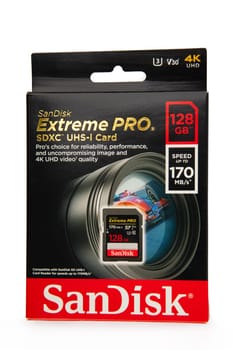 WETZLAR GERMANY 2022-07-25: San Disk Extreme Pro 128 GB Memory Card