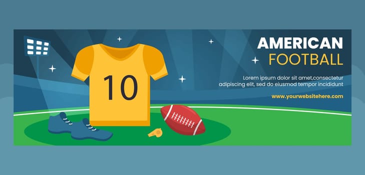 American Football Sports Player Header Cover Template Hand Drawn Cartoon Flat Illustration