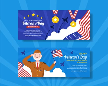 Happy Veterans Day Horizontal Banner Template Hand Drawn Cartoon Flat Illustration