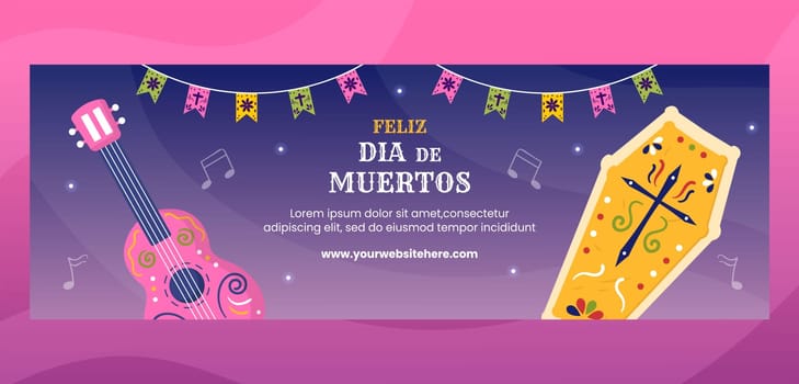 Dia De Los Muertos or Day of the Dead Header Cover Template Hand Drawn Cartoon Illustration