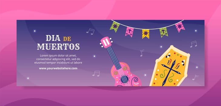 Dia De Los Muertos or Day of the Dead Banner Template Hand Drawn Cartoon Illustration