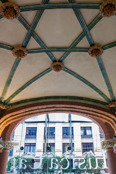 Barcelona, Spain - Dec 29th, 2019: Palace of Catalan Music or Palau de la Musica Catalana. Cafe building