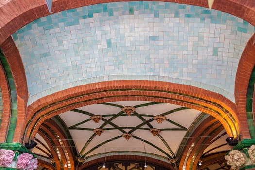 Barcelona, Spain - Dec 29th, 2019: Palace of Catalan Music or Palau de la Musica Catalana. Cafe building. Vault
