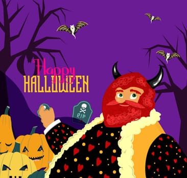 Happy Halloween square card. Modern trendy Halloween card with devil.Carnival costume.