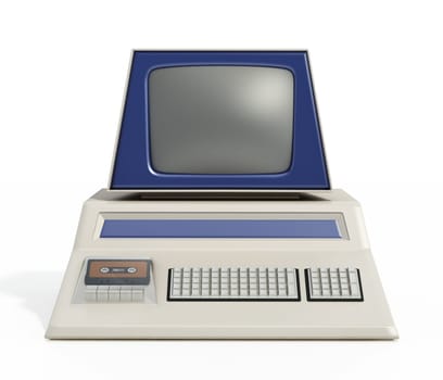 Vintage computer isolated on white background. 3D illustration.