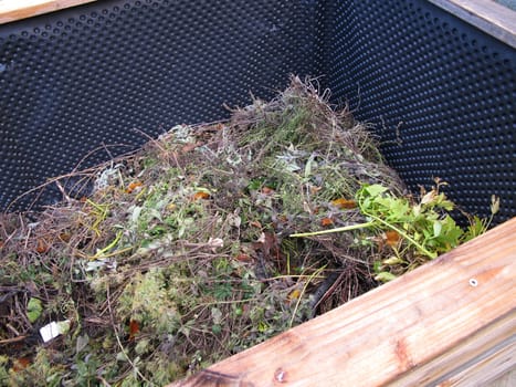 Raised bed filled up with organic material from the garden