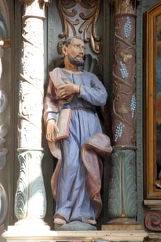 Statue of Saint on the altar of Saint Blaise in the church of the Assumption of the Virgin Mary in Glogovnica, Croatia