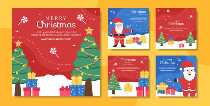 Merry Christmas Social Media Post Template Hand Drawn Cartoon Flat Illustration