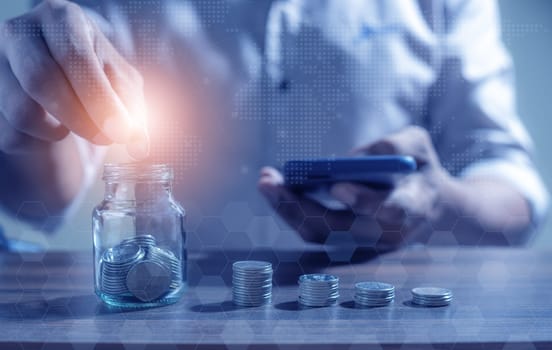 Online Banking And Internet Banking Savings Concept, Online Investment Savings, Online Stock Investors, Internet Financial Transactions, Save Monney for Investors Using Internet to Trade Stocks or Trade Fund