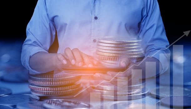 Duoble Exposure, Internet Banking Savings Concept, Online Investment Savings, Online Stock Investors, Internet Financial Transactions, Save Monney for Investors Using Internet to Trade Stocks or Trade Fund