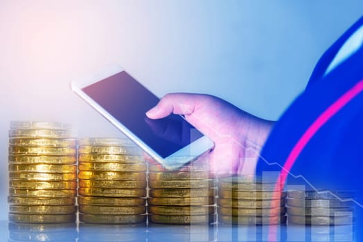 Duoble Exposure, Internet Banking Savings Concept, Online Investment Savings, Online Stock Investors, Internet Financial Transactions, Save Monney for Investors Using Internet to Trade Stocks or Trade Fund