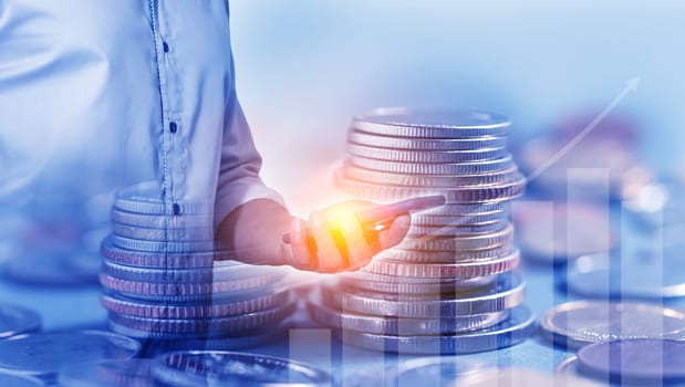 Duoble Exposure, Online Finance And Banking Savings Concept, Online Investment Savings, Online Stock Investors, Internet Financial Transactions, Save Monney for Investors Using Internet to Trade Stocks or Trade Fund