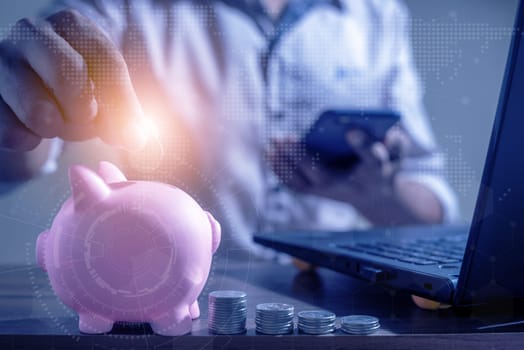 Investor online saving concept, Online Investment Savings, Online Stock Investors, Internet Financial Transactions, Save Monney for Investors Using Internet to Trade Stocks or Trade Fund
