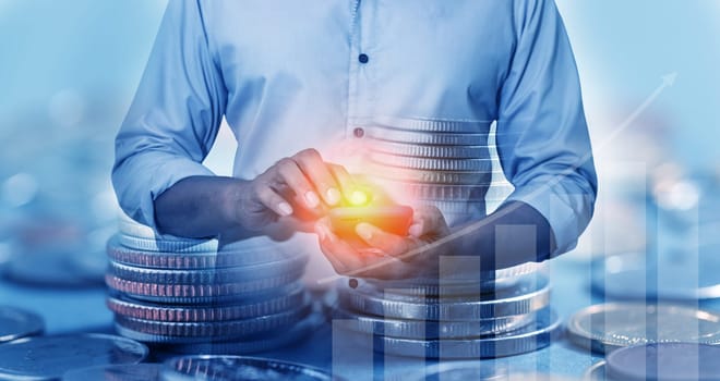 Duoble Exposure, Online Finance And Banking Savings Concept, Online Investment Savings, Online Stock Investors, Internet Financial Transactions, Save Monney for Investors Using Internet to Trade Stocks or Trade Fund