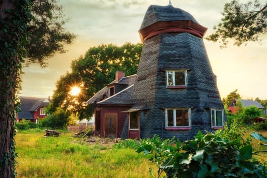 Mill ruins in the evening light, Fischland-Darss peninsula, Mecklenburg-West Pomerania, Germany