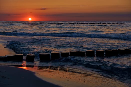 Sunset at the Baltic Sea coast near Zingst, Fischland-Darss peninsula, Mecklenburg-West Pomerania, Germany