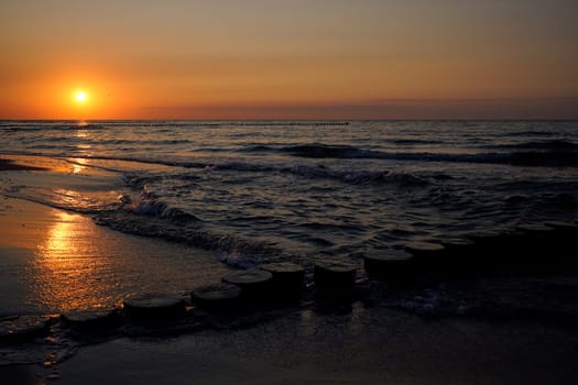 Sunset at the Baltic Sea coast near Zingst, Fischland-Darss peninsula, Mecklenburg-West Pomerania, Germany