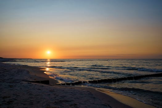 Sunset at the Baltic Sea coast near Zingst, Fischland-Darss peninsula, Mecklenburg-West Pomerania, Germany
