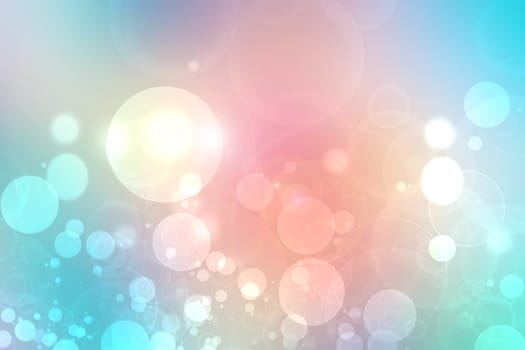 Abstract blurred fresh vivid spring summer light delicate pastel blue turquoise pink bokeh background texture with bright circular soft color lights. Card concept. Beautiful backdrop illustration.