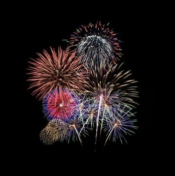 Colorful fireworks isolated on black background