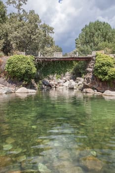 La Maquina Natural swimming pool. Crystal-clear waters spot in the heart of La Vera County, Caceres, Extremadura, Spain