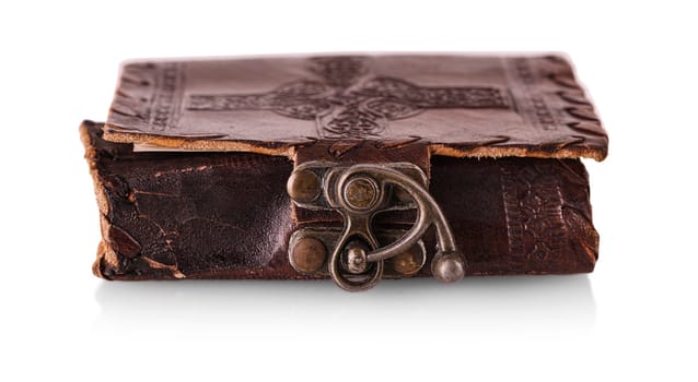 The Antique leather notebook isolated on white background