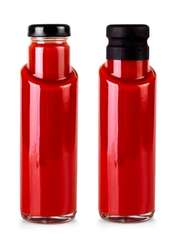The set of Bottles of tomato juice isolated on white background