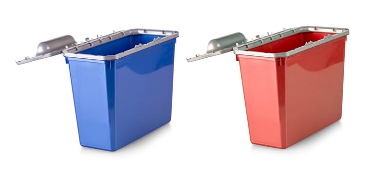 The set of  openned colored plastic boxes on white background with clipping path