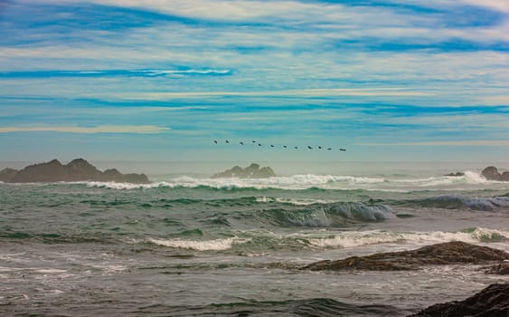 The  kamchatka peninsula, pacific ocean, waves and rocks