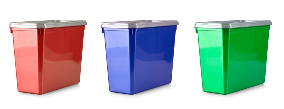 The set of closed rplastic boxes on white background with clipping path