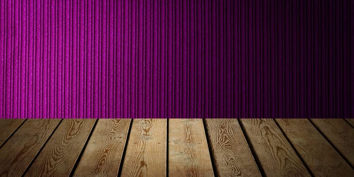 The background is blank wooden boards and a textured striped wall with gradient lighting and vignetting. For product demonstrations, free space, layout, mockup, perspective board, background board.