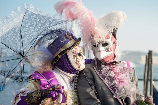 VENICE, ITALY - Febrary 21 2019: The masks of the Venice carnival 2019..