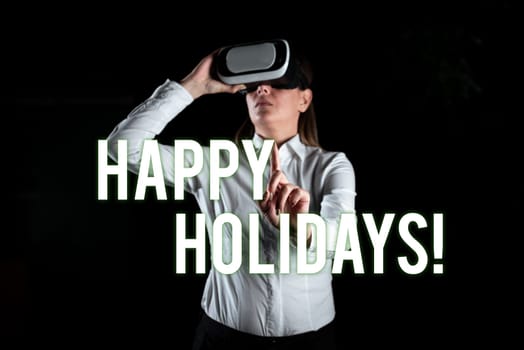 Handwriting text Happy HolidaysMade a short journey by a group of people for pleasure, Business concept Made a short journey by a group of showing for pleasure