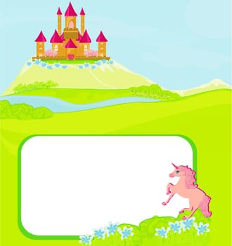 Portrait frame with fairy tale castle and beautiful country side landscape