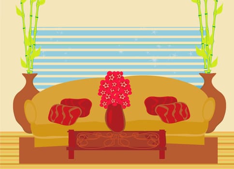 Fashionable interior of living room - vector