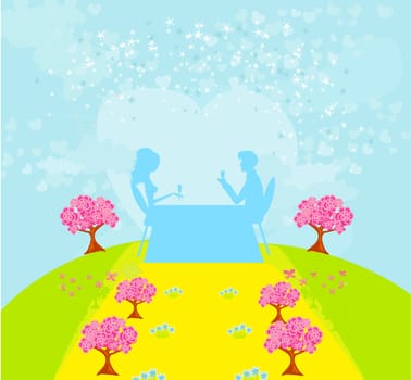 Young couple flirt and drink champagne