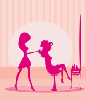 Vector illustration of the beautiful woman in hairdressing salon
