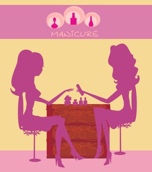 Young lady doing manicure in beauty salon