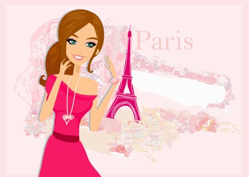 beautiful women Shopping in Paris - vector card