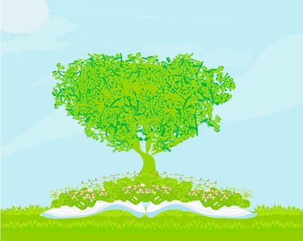 Book with tree on natural background.