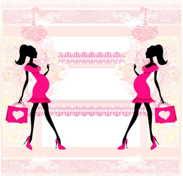 Beautiful pregnant woman on shopping - card