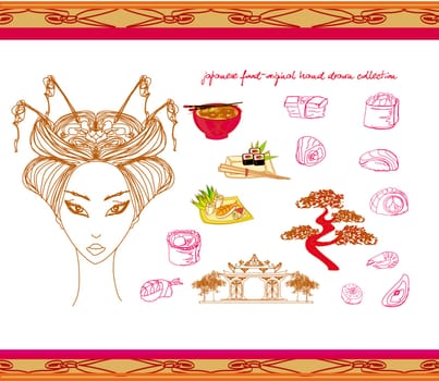 japanese food-original hand drawn set