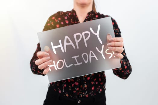 Inspiration showing sign Happy HolidaysMade a short journey by a group of people for pleasure, Internet Concept Made a short journey by a group of showing for pleasure