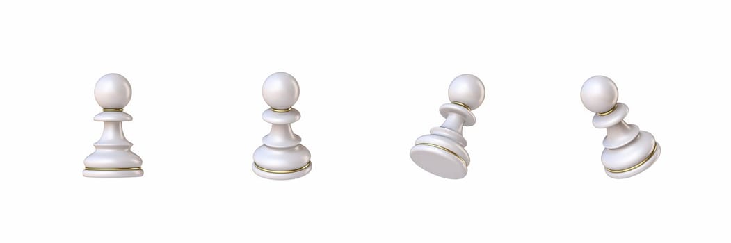 White chess Pawn in four different angled views 3D rendering illustration isolated on white background